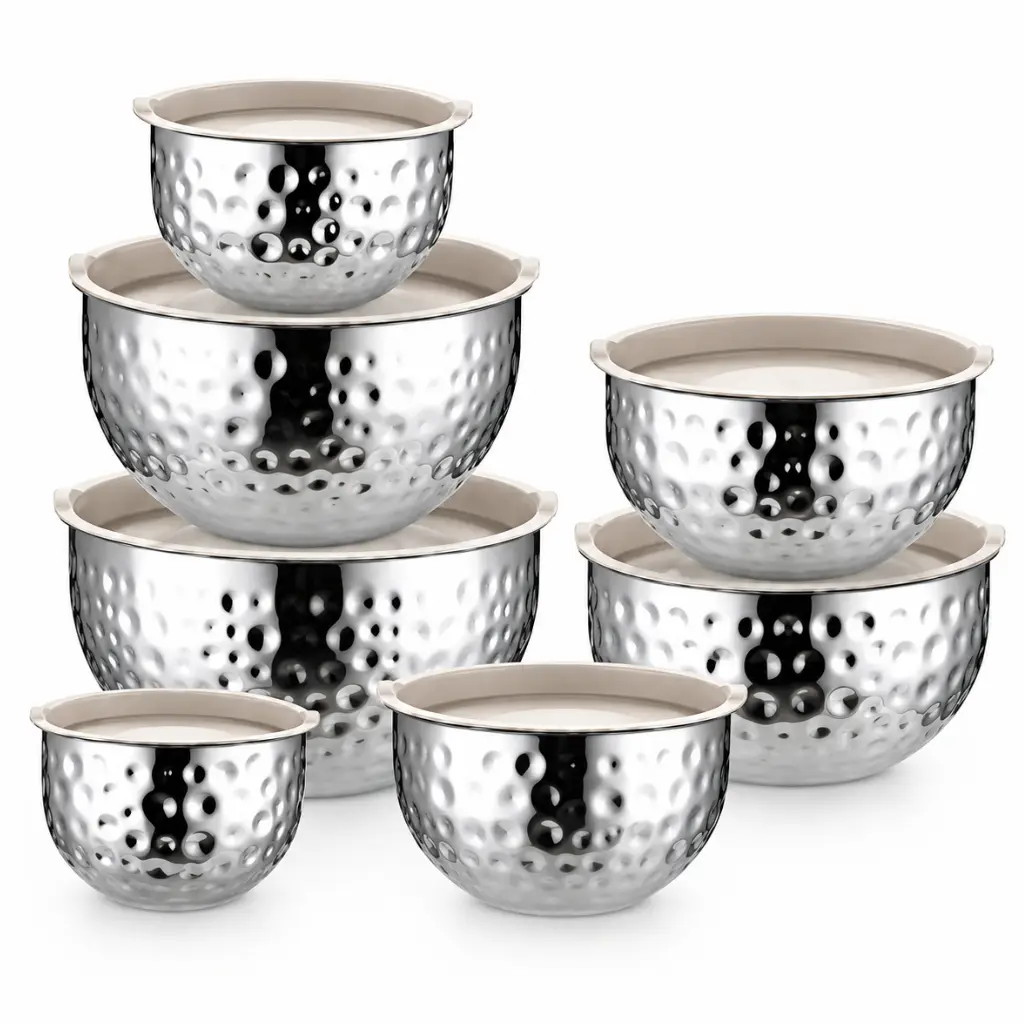 Set de 7 Bols en Acier Inoxydable avec Couvercles –  12 à 24 cm
