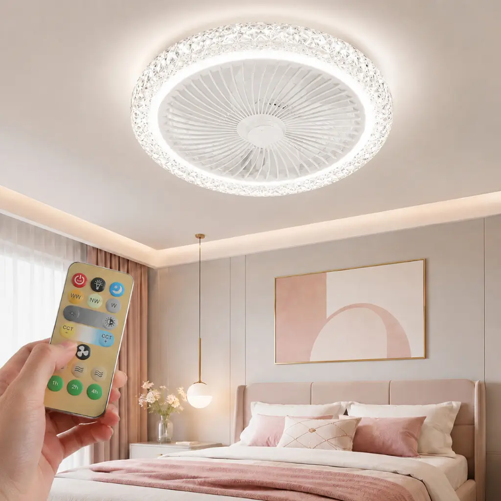 Ventilateur Plafonnier LED 36W avec Télécommande – 3 Vitesses – Éclairage 3 Couleurs - Blanc