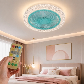 Ventilateur Plafonnier LED 36W avec Télécommande – 3 Vitesses – Éclairage 3 Couleurs - Bleu