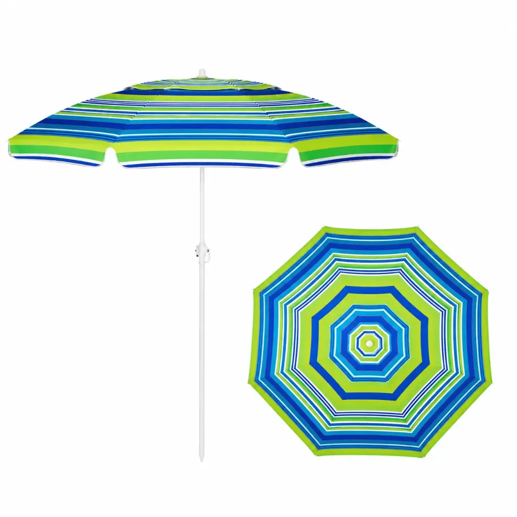 Parasol Extérieur Rond 2.2 m Double Toit à Rayures – Anti UV – Multicouleurs