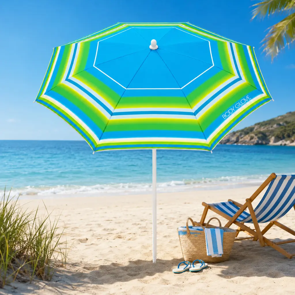 Parasol de Plage Rond 2.2 m Double Toit à Rayures  Multicouleurs 