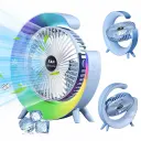 Ventilateur de Bureau Rechargeable LED – 3 Vitesses, Rotation 180° - Bleu