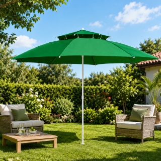 Parasol Extérieur Rond 3 m Double Toit – Hauteur Réglable – Aluminium & Polyester - Vert