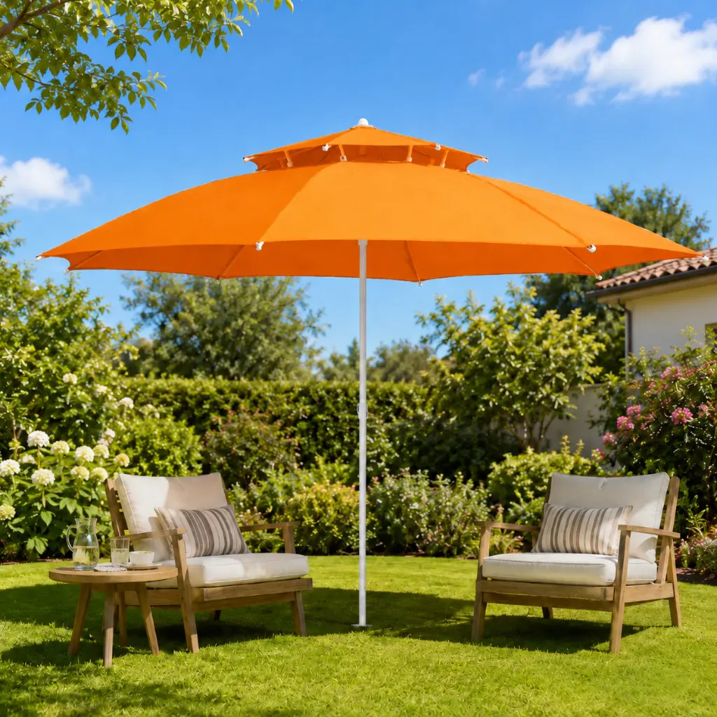 Parasol Extérieur Rond 3 m Double Toit – Hauteur Réglable – Aluminium & Polyester - Orange