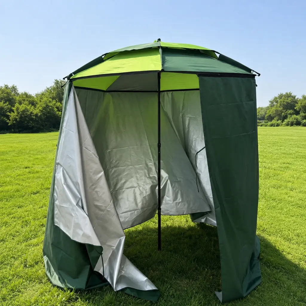 Parasol de Plage Vert  Avec Rideau de Protection Coupe-Vent et Anti-Soleil – 2 m x 2 m