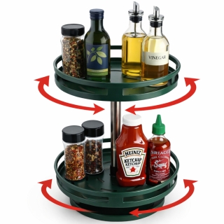 Étagère Rotative 2 Niveaux 360° – Organisateur Cuisine en Acier Inoxydable - Vert