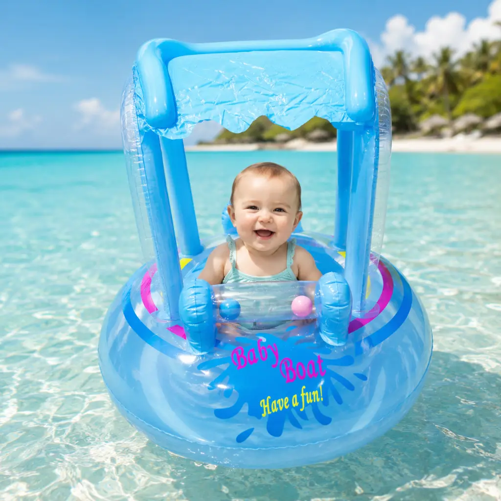 Bouée Gonflable Bébé avec Pare-Soleil – Flotteur de Piscine pour Enfant – 71 x 60 cm