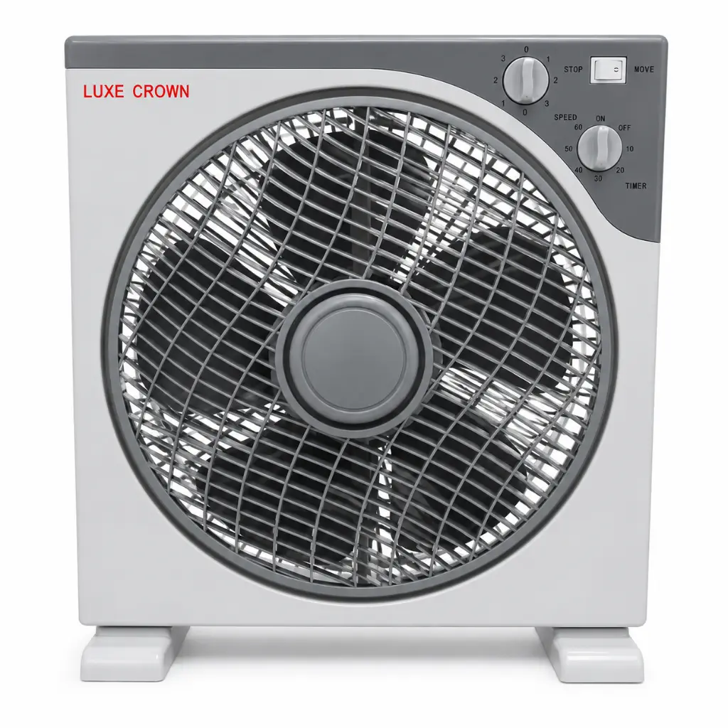 Ventilateur Box Fan Luxe Crown 12" – Ventilateur Carré avec Minuterie et Oscillation