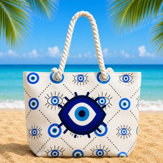 Sac de Plage – Motif Œil Protecteur Bleu  50 x 37 x 14 cm