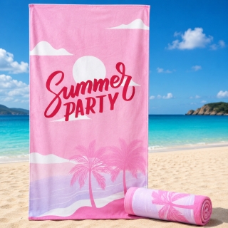 Serviette de Plage Microfibre Design Summer Party Rose – 150 x 70 cm