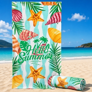 Serviette de Plage Microfibre Design Hello Summer Vert – 150 x 70 cm