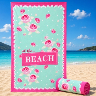 Serviette de Plage Microfibre Design Floral Rose – 150 x 70 cm 