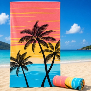 Serviette de Plage Microfibre Design Plage et Palmiers – 150 x 70 cm 