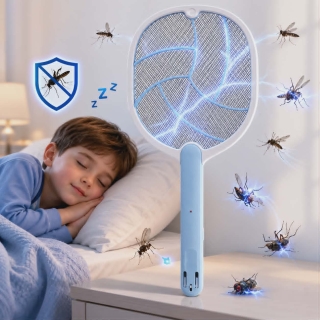 Raquette Électrique Anti-Moustiques Rechargeable USB – Tue-Insectes Haute Tension - Bleu