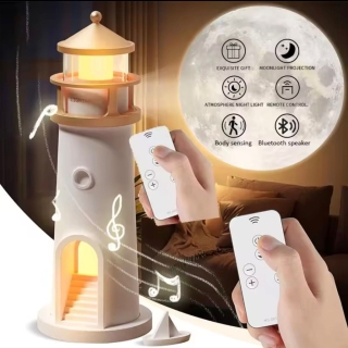 Lampe Phare avec Projection Lune LED et Haut-Parleur Bluetooth – Rechargeable - 3 Niveaux avec Télécommande et Minuterie