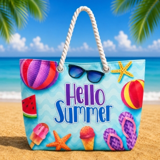 Sac de Plage – Motif Hello Summer 50 x 37 x 14 cm - Bleu