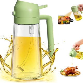 Vaporisateur et Distributeur d’Huile 2 en 1 en Verre 470 ml – Bouteille Spray pour Cuisine – Vert