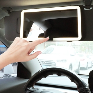 Miroir de Maquillage Voiture LED avec Fixation Pare-Soleil – Universel, Rechargeable - Tactile