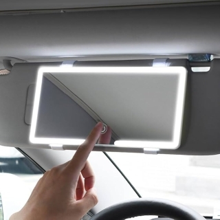 Miroir de Maquillage Voiture LED avec Fixation Pare-Soleil – Universel, Rechargeable - Tactile Blanc