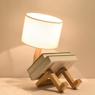 Lampe de Table en Bois Ajustable et Pliable  avec Abat-jour en Lin 
