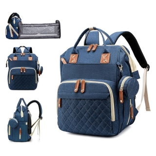 Sac à Dos de Maternité Multifonction avec Lit Pliable – Grande Capacité, USB & Poches Isothermes - Bleu