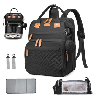 Sac à Dos de Maternité Multifonction avec Lit Pliable – Grande Capacité, USB & Poches Isothermes - Noir