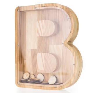 Boîte d’Épargne Réutilisable pour Pièces et Billets - Forme de Lettre B avec Vitre Transparente