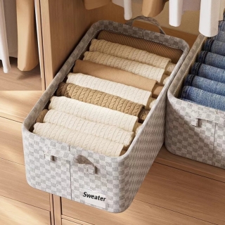 Panier de Rangement en Tissu Imperméable 26L Beige – Organisateur Pliable avec Poignées