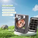 Ventilateur Solaire Rechargeable 6" Bluetooth avec Lampe LED, Radio FM et Power Bank – Noir