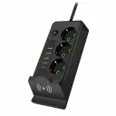 Multiprise Noir Avec Chargeur Sans Fil – Support De Téléphone Intégré, USB & Prises Européennes