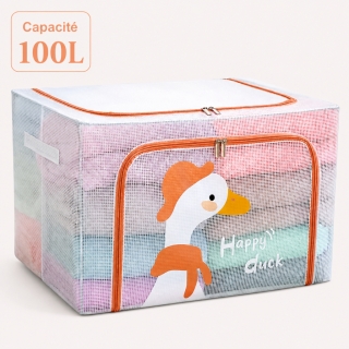 Boîte de Rangement Pliable 100 L 60x40x40cm – Motif Happy Duck – Double Fermeture
