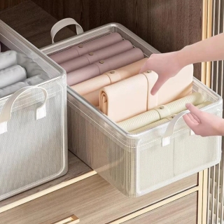 Panier de Rangement Transparent 27 L avec Poignées – Organisateur Pliable Imperméable – 48 × 28 × 20 cm