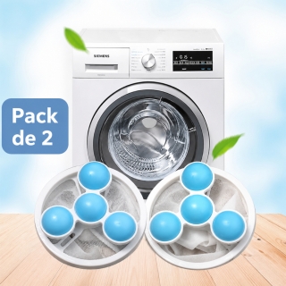 Pack de 2 Boules de Lavage Réutilisables pour Machine à Laver – Anti-Nœuds, Anti-Peluches et Anti-Poils d'Animaux – 9,2 × 17,5 cm - Bleu