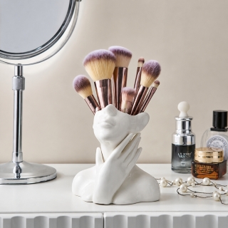 Vase et Organisateur Multifonction Design Visage Moderne Blanc