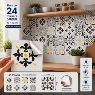 Pack de 24 Stickers Adhésifs 120cm x 45cm –  Autocollants Muraux Résistants à l'Eau et à la Chaleur Motif Fleur