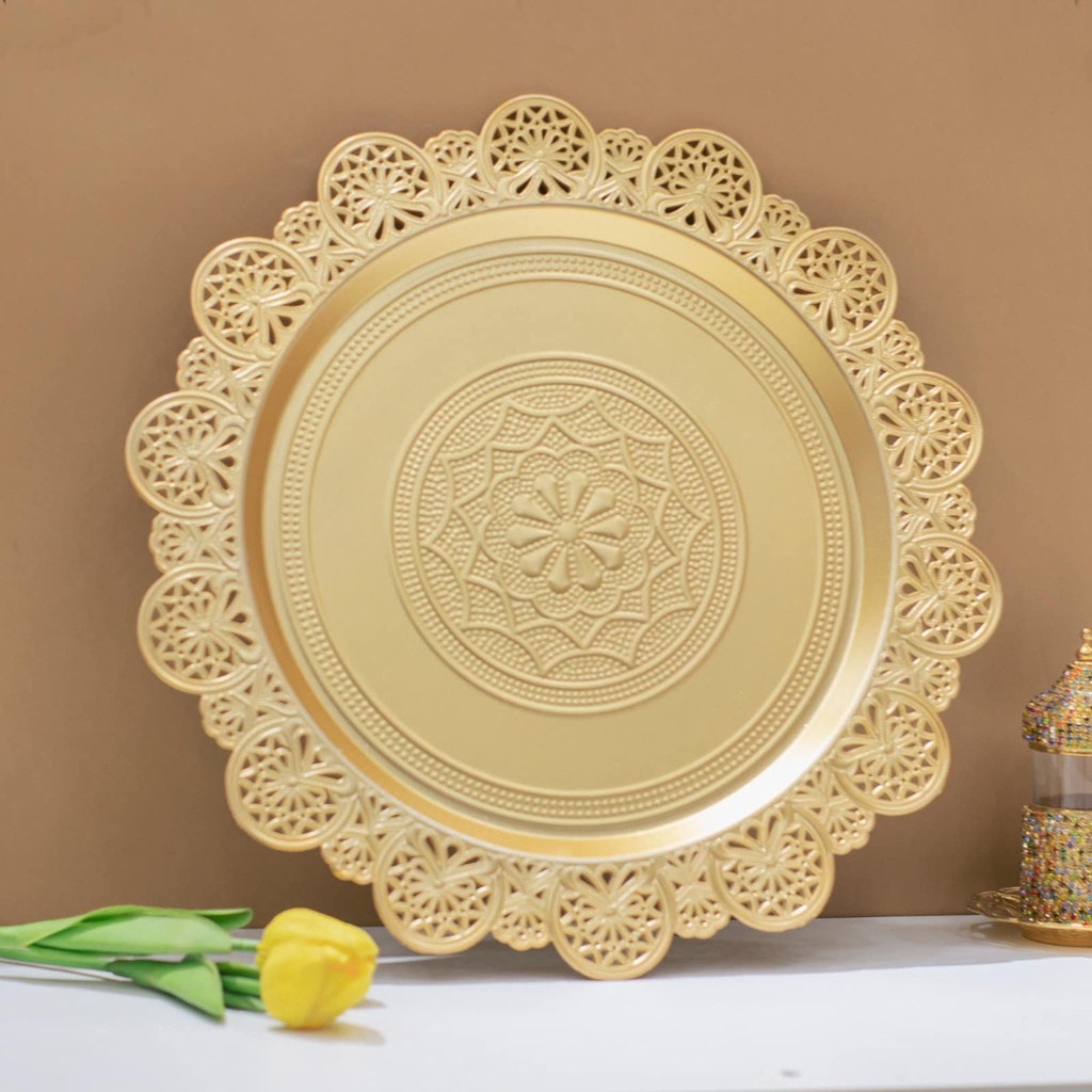 Plateau Doré Rond en Plastique 37 CM