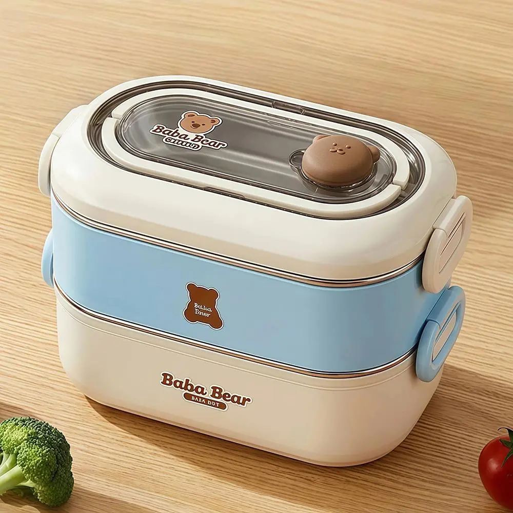 Boîte à Lunch Double Étage en Acier Inoxydable – 2 Compartiments - Baba Bear Bleu