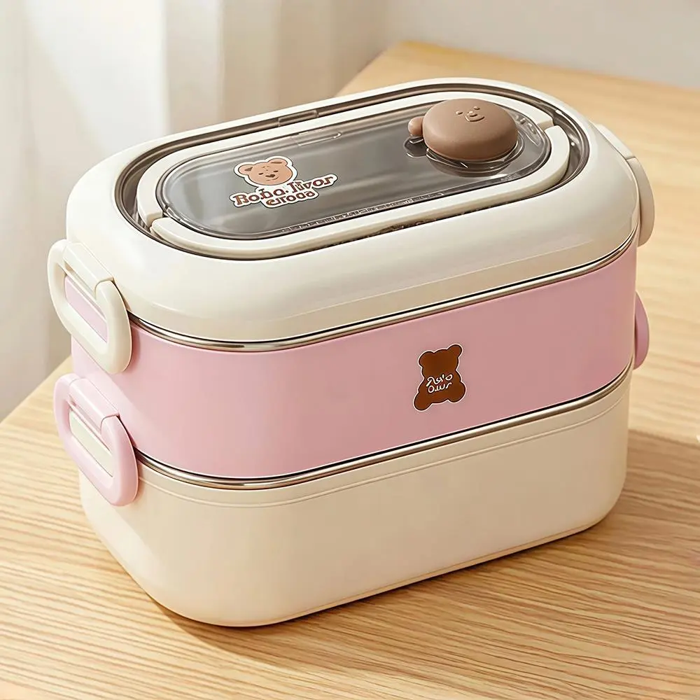 Boîte à Lunch Double Étage en Acier Inoxydable – 2 Compartiments  - Baba Bear Rose