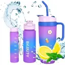 Set de 3 Gourdes Sans BPA – 1200 ml + 700 ml + 260 ml – avec Paille et Poignée