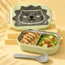 Lunch Box Double Couche en Acier Inoxydable avec Cuillère – 700 ml - Design Lion - Vert