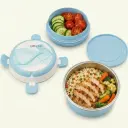 Boîte à Lunch Thermique 2 Compartiments en Acier Inoxydable – Format Rond avec Couvercle - Bleu