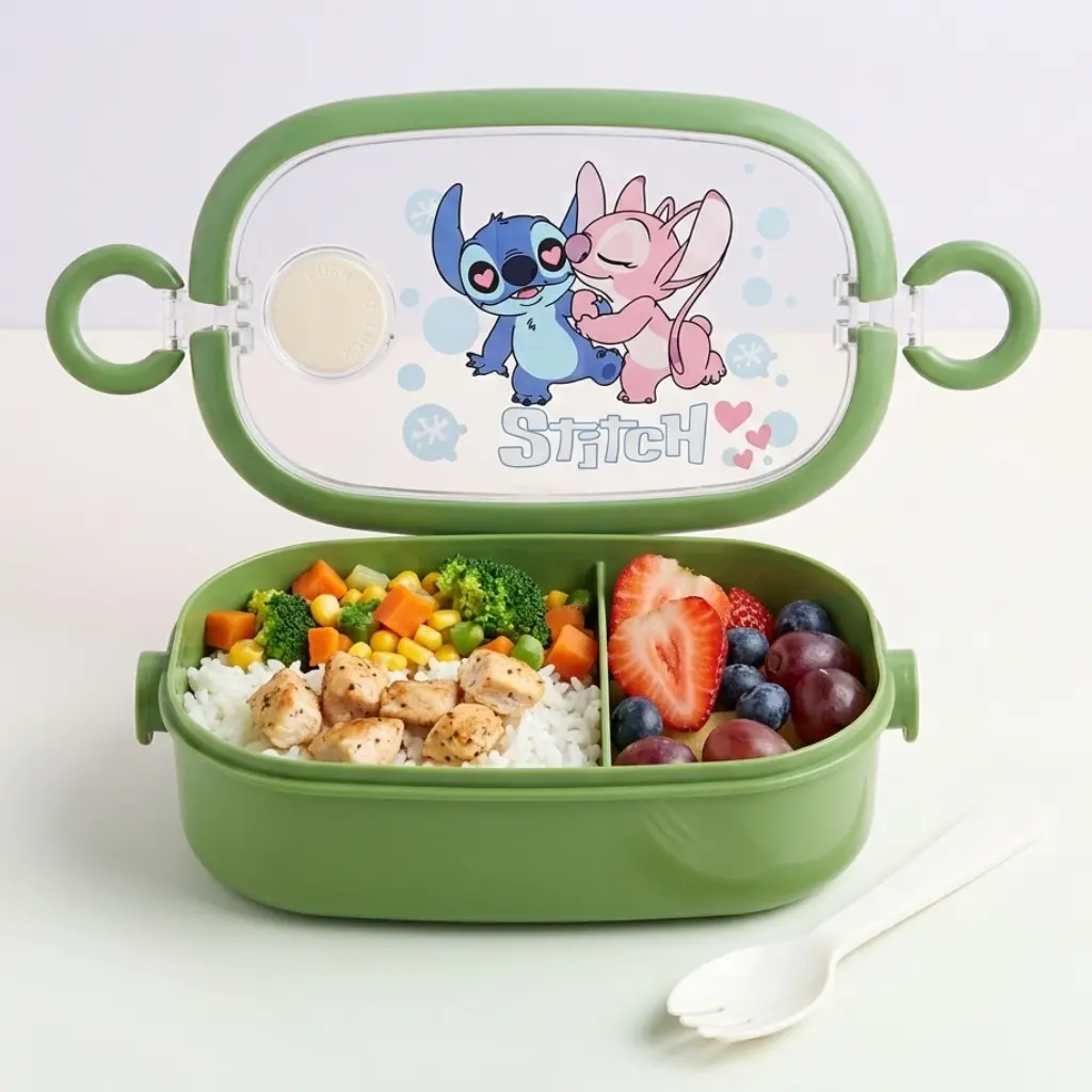 Lunch Box Stitch 700 ml à 2 Compartiments avec Fourchette-Cuillère- Vert