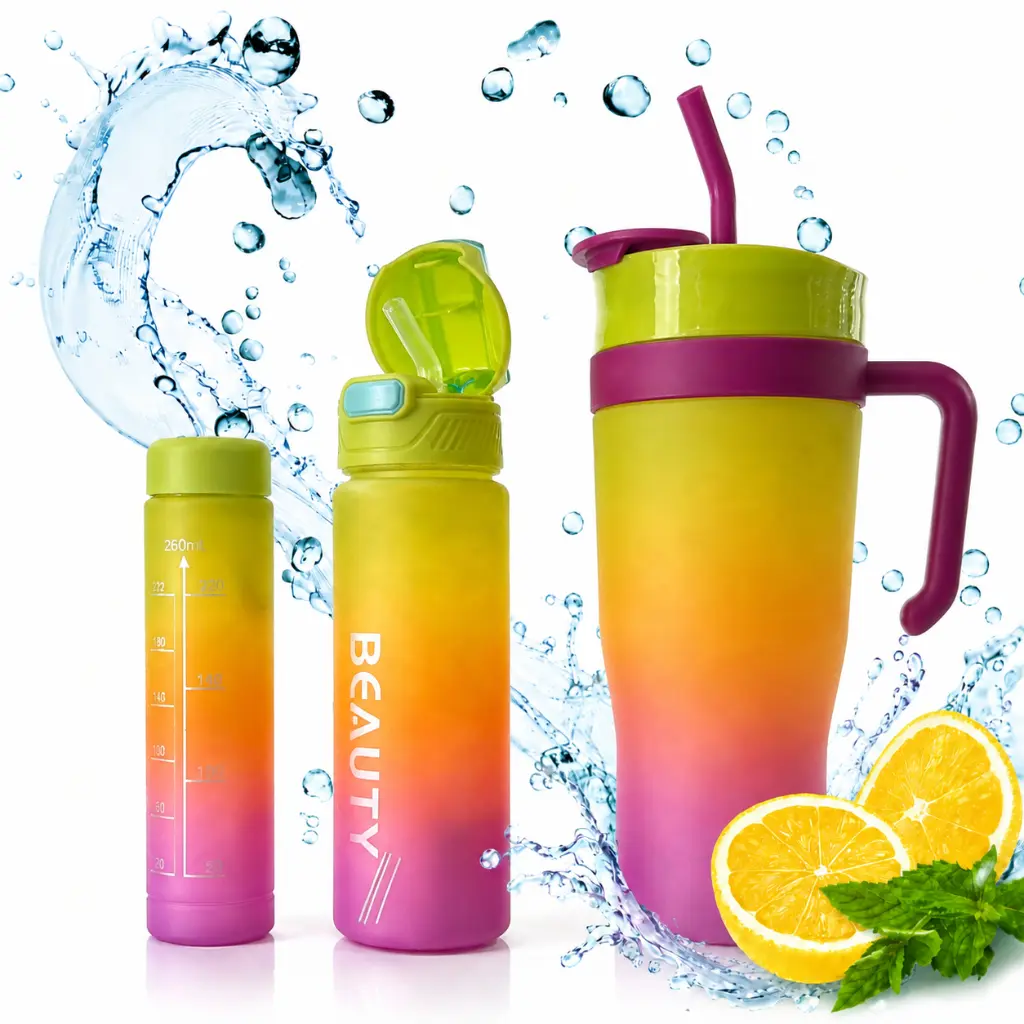 Set de 3 Gourdes Sans BPA – 1200 ml + 700 ml + 260 ml – avec Paille et Poignée - Vert