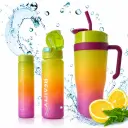 Set de 3 Gourdes Sans BPA – 1200 ml + 700 ml + 260 ml – avec Paille et Poignée - Vert