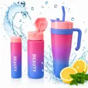 Set de 3 Gourdes Sans BPA – 1200 ml + 700 ml + 260 ml – avec Paille et Poignée - Rose