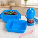Lunch Box Enfant Racing avec Gourde 380 ml et Cuillère – Boîte Repas Compartimentée avec Paille - Bleu