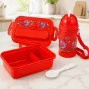 Lunch Box Enfant Licorne avec Gourde 380 ml et Cuillère – Boîte Repas Compartimentée avec Paille - Rouge