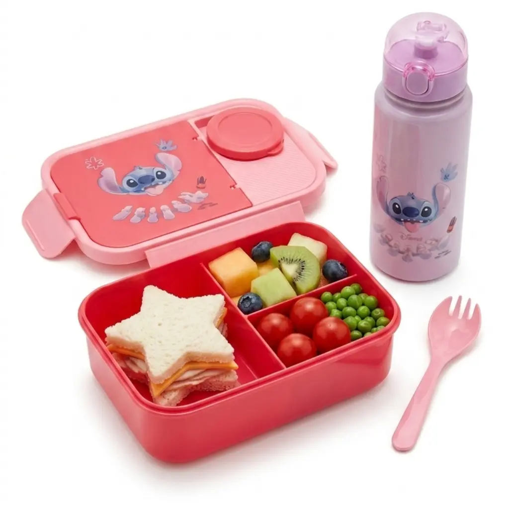 Lunch Box Stitch Compartimentée avec Gourde 500 ml et Cuillère-Fourchette - Rose 