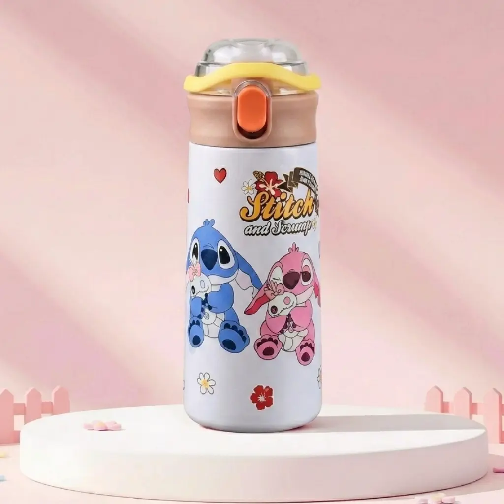 Gourde Isotherme Stitch en Acier Inoxydable 400 ml – Blanc avec Paille Intégrée