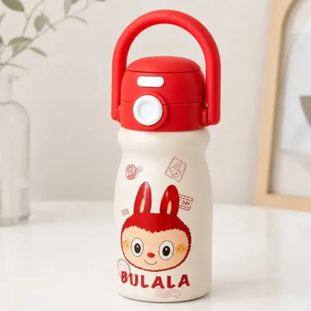 Gourde Labubu Isotherme Enfant en Acier Inoxydable 316 – 500 ml avec Paille - Rouge